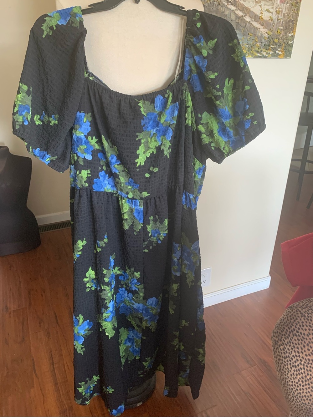 Time and Tru Black 4X size Midi Dress with Blue and Green Floral Print